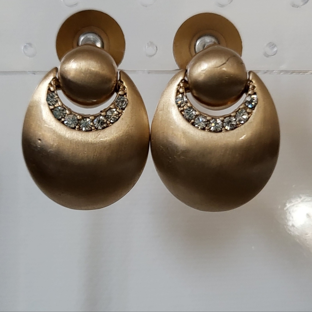 Vintage Monet Chunky Goldtone Matted Crystal Pierced Earrings